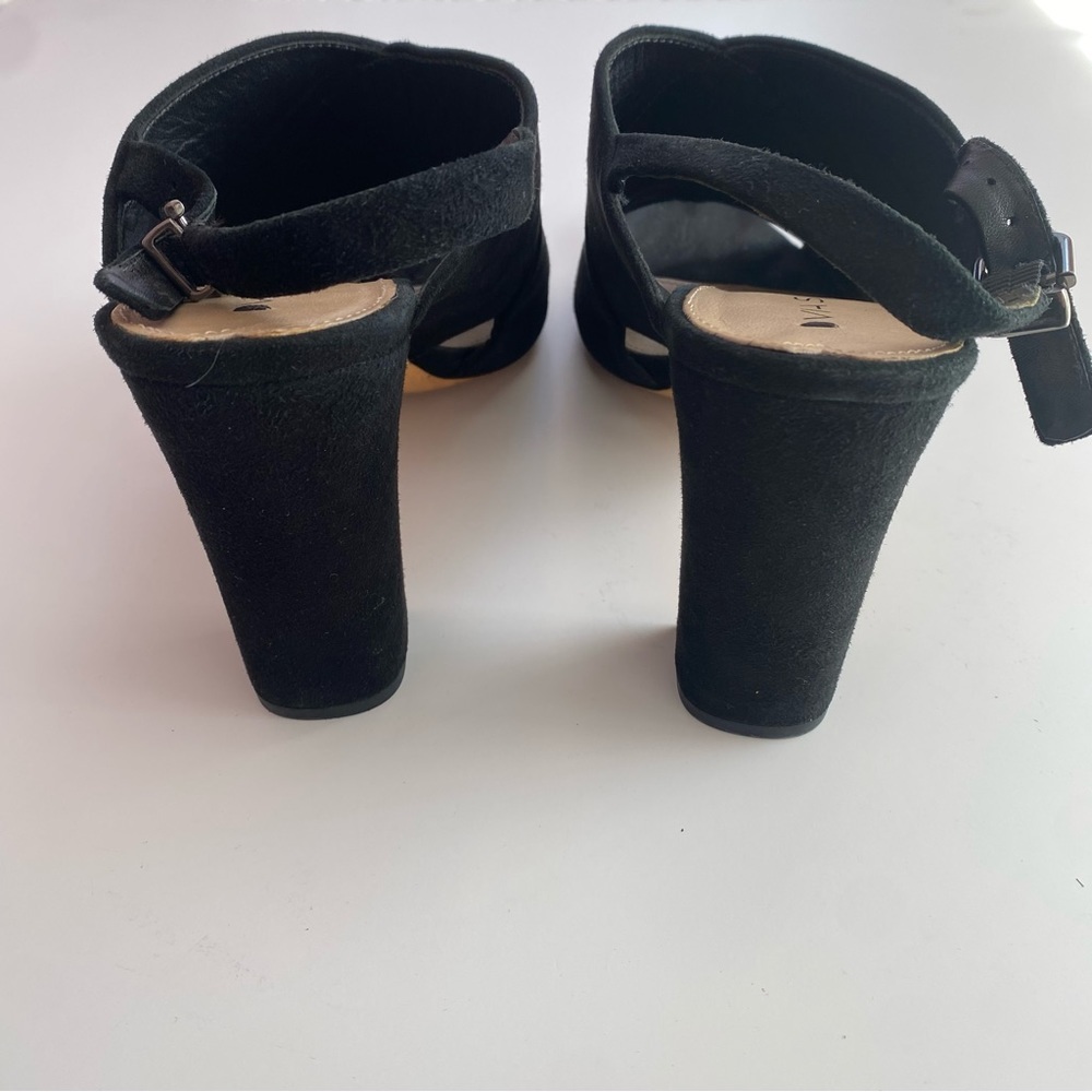 Via spiga Amya black suede sling back open toe chunky heel size 9.5 - Picture 4 of 8
